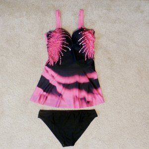 LADIES MEDIUM TWO PIECE PINK & BLACK SWIM SUIT